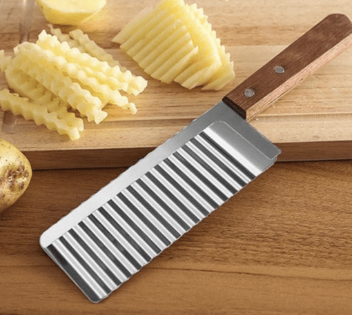 Stainless Steel Wide Crinkle Cutter, Vegetable Salad Chopping Knife Tool Accessories,Cutting Tool French Fry Slicer, Wooden Handle Vegetable Salad Chopper Knife - Image 2